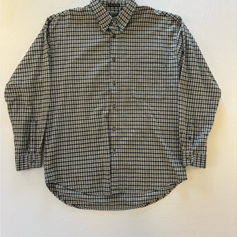 Bugle Boy Exclusive Vintage Long Sleeve Button Down Shirt, Mens L, Black Plaid